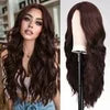 Creamily 26 Inch Brown Wigs for Black Women V Part Body Wave Wigs Synthetic Curly Wig Long Brown Wigs Cap