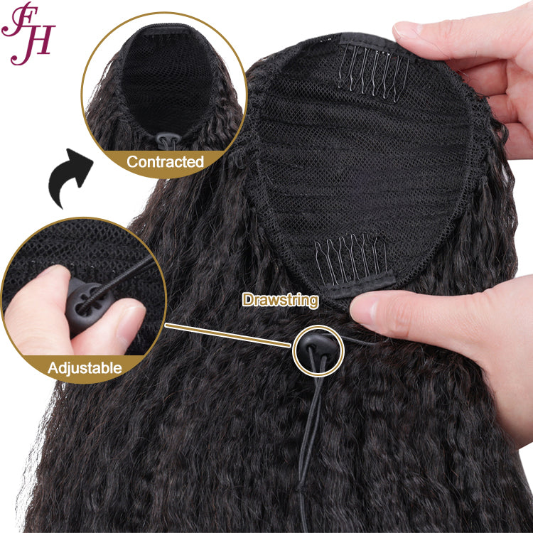 FH Unprocessed Natural Virgin Raw Kinky Straight Human Brazilian Hair Extension Ponytail