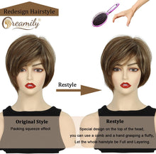 Load image into Gallery viewer, Creamily Brown Wigs for Women Synthetic Short Brown Wig Mixed Blonde Pixie Cut Wigs with Bangs Short Pixie Wigs Wefted Wig Caps