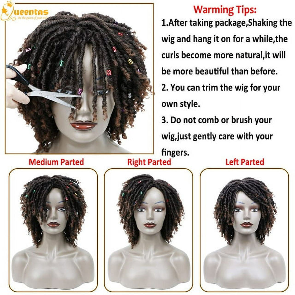 QUEENTAS Dreadlock Wig for Black Women Braiding Hair Synthetic Short Braids Wigs Faux Locs Twist Wigs Curly Crochet Hair Wigs