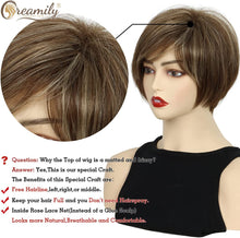 Load image into Gallery viewer, Creamily Brown Wigs for Women Synthetic Short Brown Wig Mixed Blonde Pixie Cut Wigs with Bangs Short Pixie Wigs Wefted Wig Caps