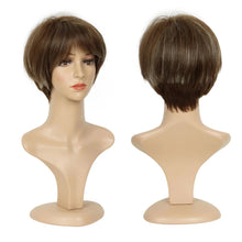 Load image into Gallery viewer, Phocas Short Brown Wigs for Women Highlight Blonde Pixie Cut Wig with Bangs Wefted Wig Caps