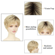 Load image into Gallery viewer, Lakihair Short Blonde Wigs for Women Natural Wave Pixie Cut Wig with Dark Roots
