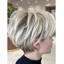 Load image into Gallery viewer, PHOCAS Short Blonde Wigs for Women Pixie Cut Wig Ombre Blonde Wig with Bangs