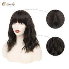 Load image into Gallery viewer, Creamily 14&quot; Bob Wig for Black Women Synthetic Curly Wig Black Water Wave Wigs Short Wigs with Bangs Wefted Wig Caps