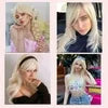 Queentas 22" Long Blonde Wig for Black Women with Side Bangs Layered Blonde Bar bie Wig Straight None Lace Synthetic Hair (Platinum Blonde)