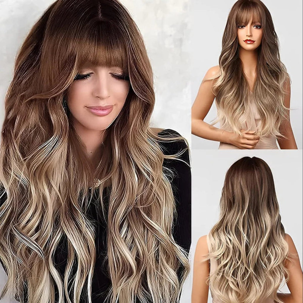 no4✨2PCS 50% OFF✨ FH P13973 ombre blonde color bang wavy wig synthetic wig