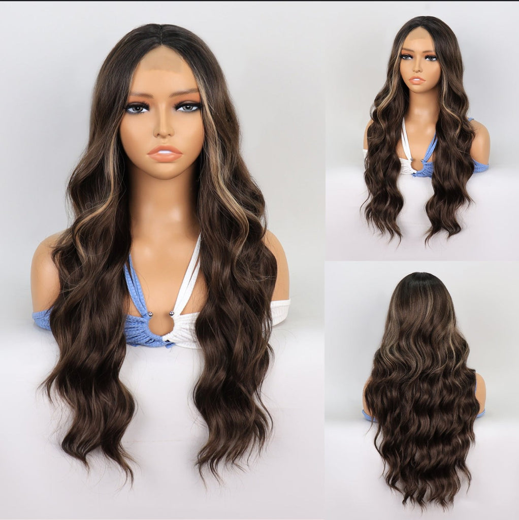 no23 ✨2PCS 50% OFF✨ FH P14099 middle part lace closure highlight color synthetic wig