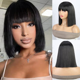 no32 ✨2PCS 50% OFF✨ P14361 Black  Straight bob Synthetic Wig with bang