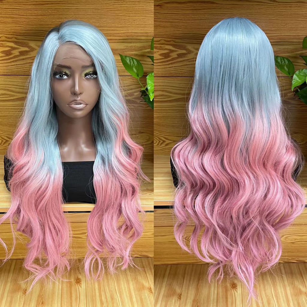 ✨2PCS 50% OFF✨ P14374 ombre Blue Pink color side part lace front synthetic wig