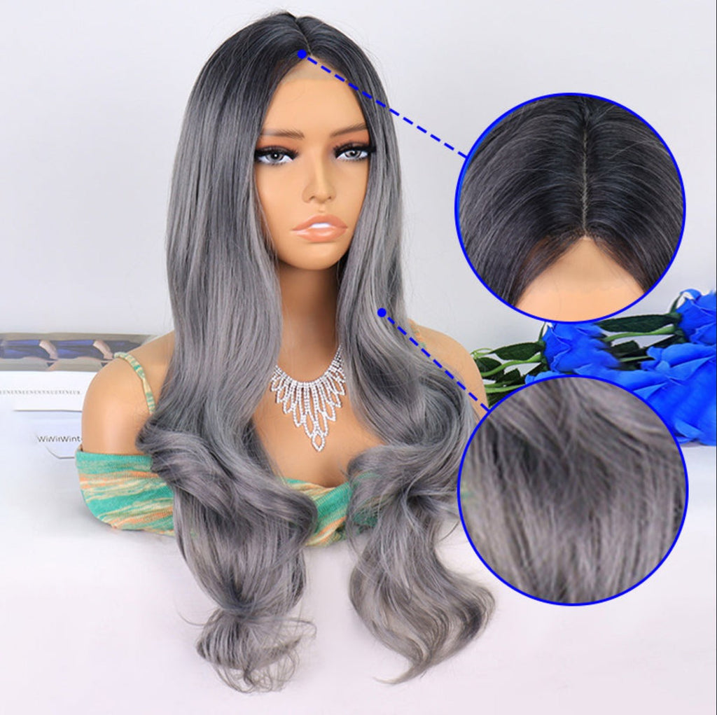 no17✨2PCS 50% OFF✨ FH 24inch  P14376  long gray color natural wave synthetic wig