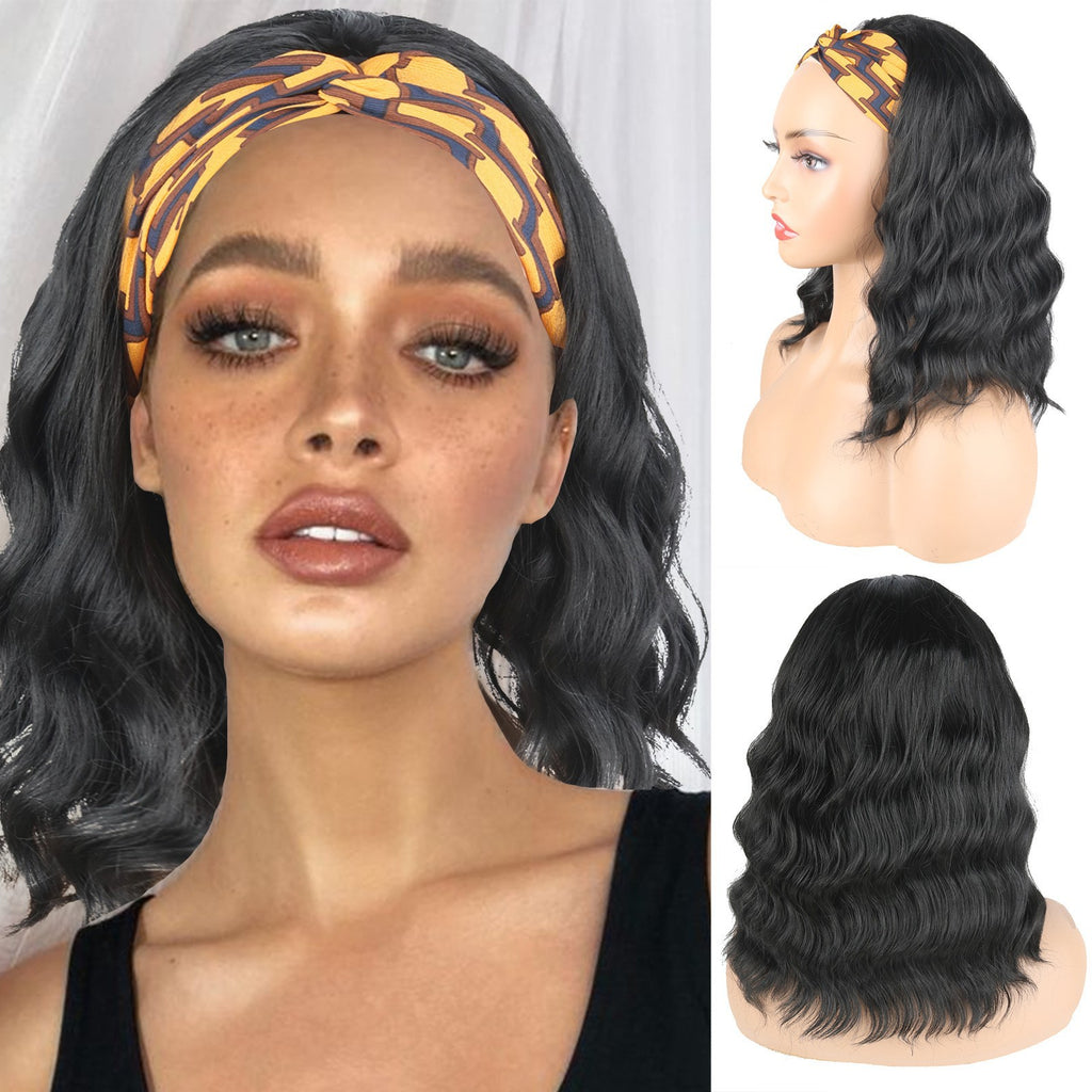 no7 ✨2PCS 50% OFF✨ P14425 black color short wave  wig with Ice silk headband