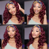 no12✨2PCS 50% OFF✨ 14inch P14426 Burgundy color short wave synthetic wig with Ice silk headband