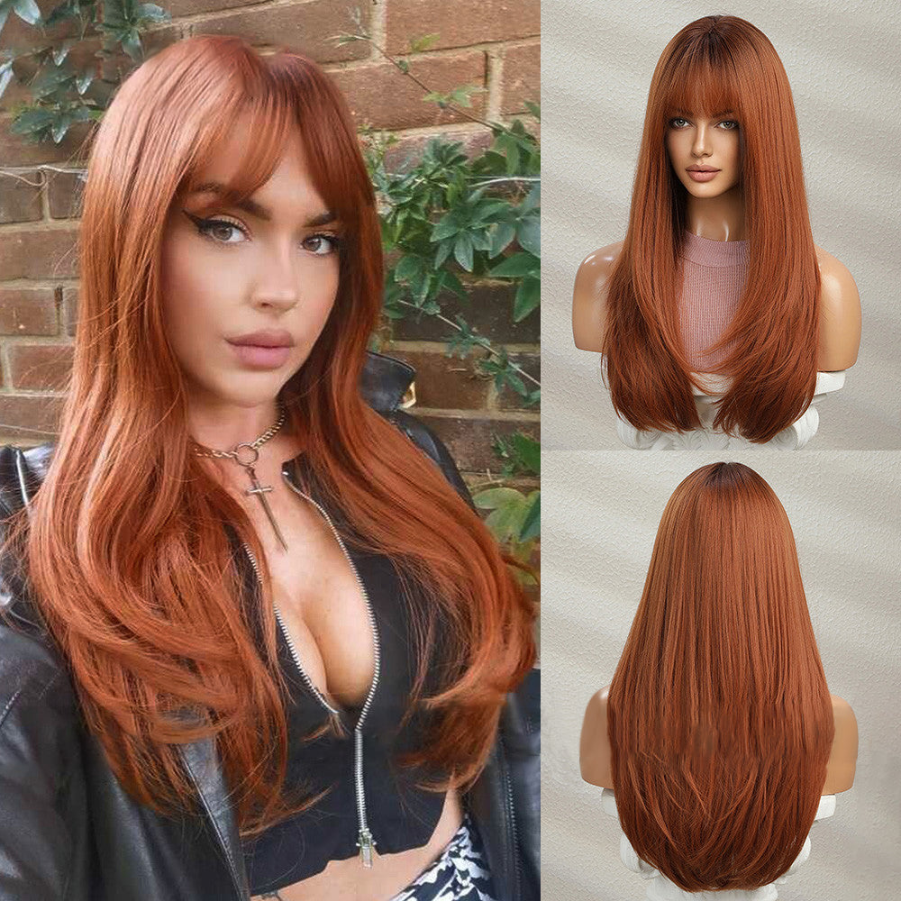 no6✨2PCS 50% OFF✨ P14428 straight ginger  color  synthetic wig with bang