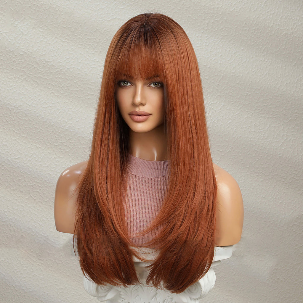 no6✨2PCS 50% OFF✨ P14428 straight ginger  color  synthetic wig with bang