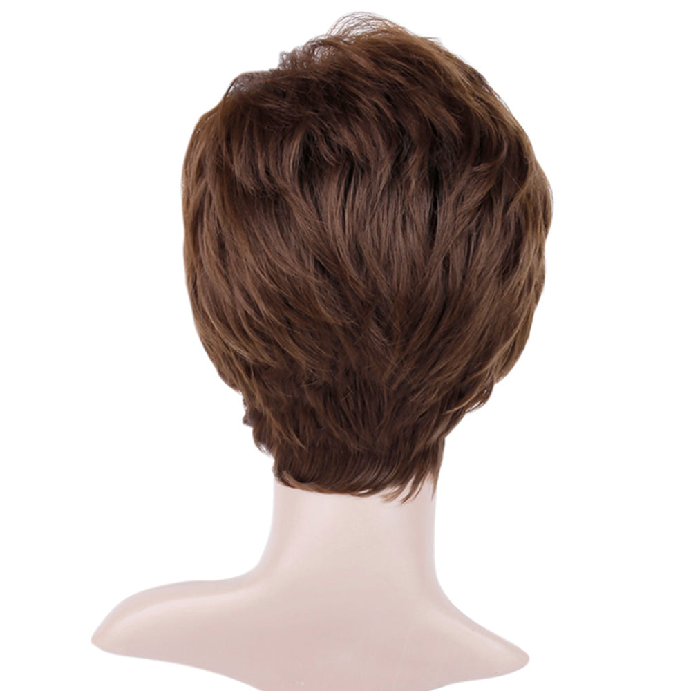 no45 yms✨2PCS 50% OFF✨ P12613  Short Brown Pixie Wigs with Bangs Layered Cut Natural Curl Straight Synthetic Hair Wig