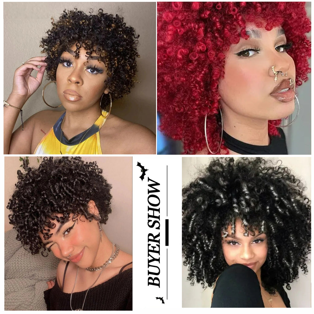 Queentas Blonde Wigs for Black Women Kinky Curly Wigs Synthetic 70s 80s Mens Wigs Short Curly Wigs with Bangs for Halloween Glueless Wigs