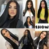 QUEENTAS 24" Long Black Wig Straight Human Hair Wigs for Black Women Glueless Black Wigs None Lace Wigs