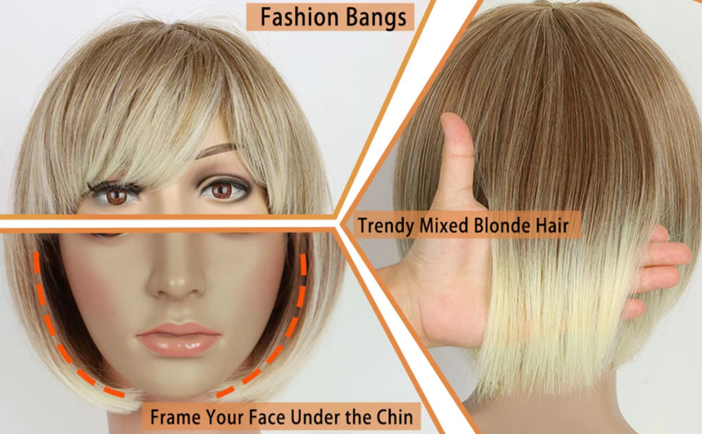 Creamily Blonde Wigs for Women Short Blonde Wig Brown Roots Wefted Wig Cap