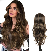 Load image into Gallery viewer, Lakihair 24inch Long Brown Wigs for Women Water Wave Wig Highlight Blonde Wig