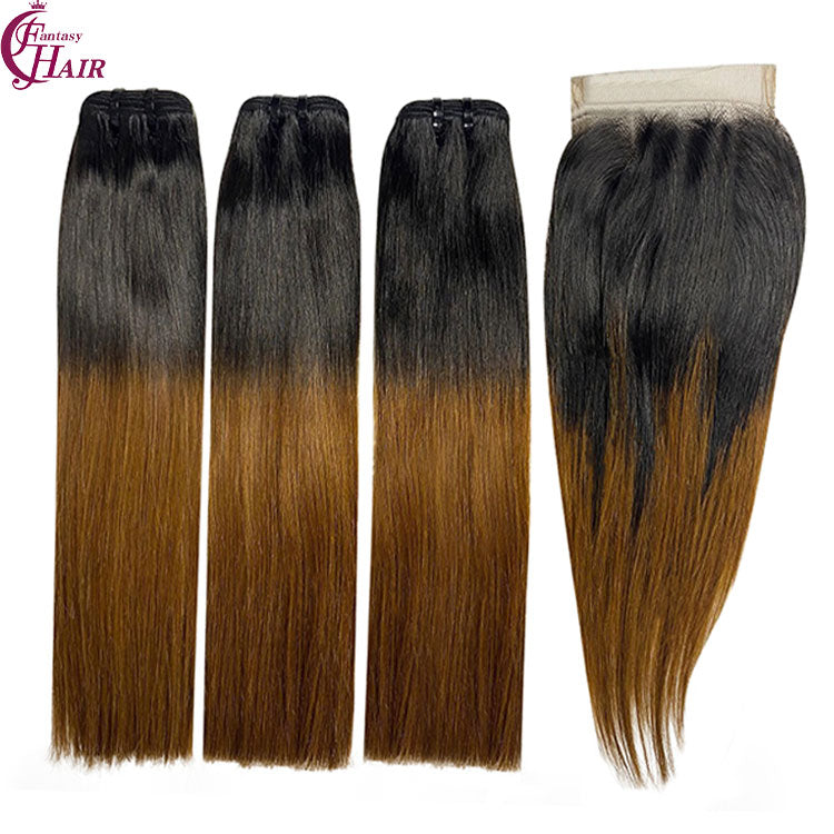 FH 3 Bundles with Closure 10A  Virgin Human Hair Weft Bundles with 4x4 Closure