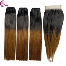 Load image into Gallery viewer, FH 3 Bundles with Closure 10A  Virgin Human Hair Weft Bundles with 4x4 Closure