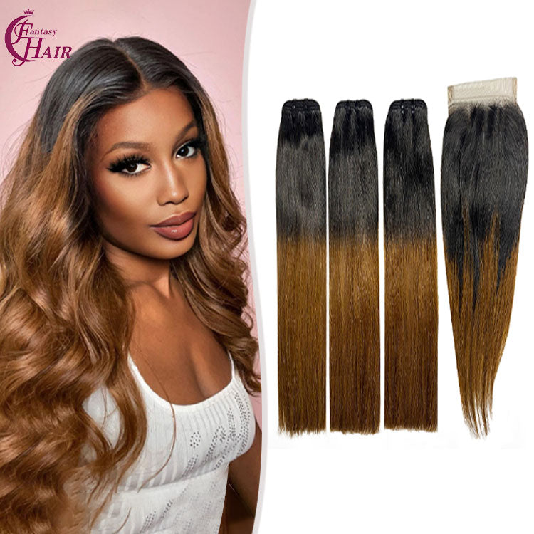 FH 3 Bundles with Closure 10A  Virgin Human Hair Weft Bundles with 4x4 Closure