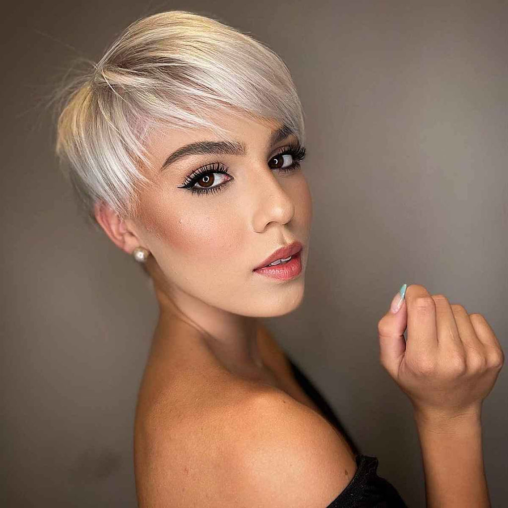 yms✨2PCS 50% OFF✨P13343 Short Blonde Wigs with Bangs Pixie Layered Short Pixie Cut Wigs for White Women Synthetic Hair