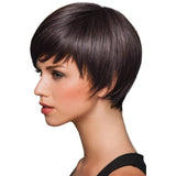 no47 yms✨2PCS 50% OFF✨P13330 Dark Brown Pixie Wigs for Women Short Hair with Bangs Pixie Cut Bob Layered Straight Heat Resistant Synthetic Full Wigs for Black White Women