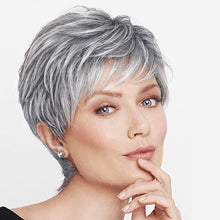 Load image into Gallery viewer, yms✨2PCS 50% OFF✨P13547 Old Lady Costume Grandma Wig Short Ombre Sliver Gray Pixie Cut Wig Dark Root Straight Layered Short Hair with Fringe Synthetic Hair Pixie Short Wigs for Black White Women