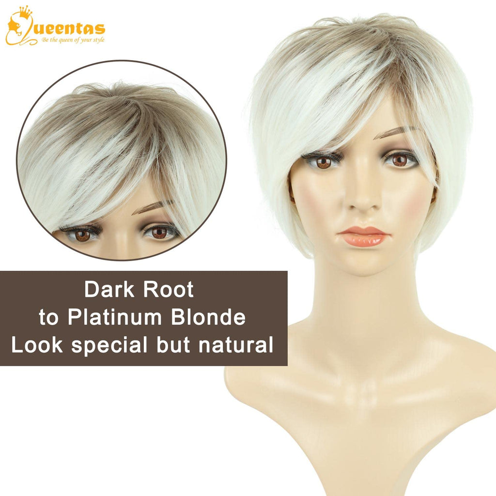 yms✨2PCS 50% OFF✨P13343 Short Blonde Wigs with Bangs Pixie Layered Short Pixie Cut Wigs for White Women Synthetic Hair