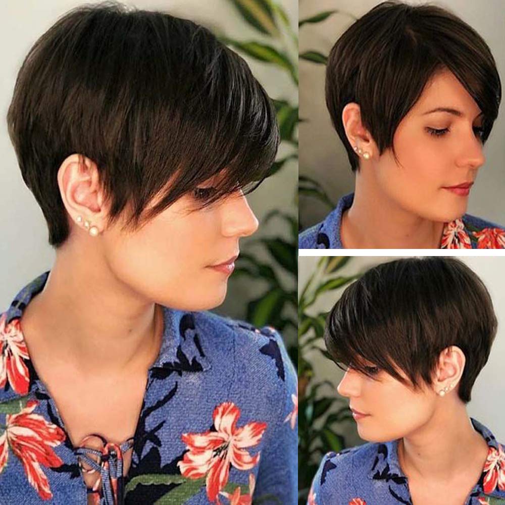 no46 yms✨2PCS 50% OFF✨ P12758 Short Black Pixie Cut Wig with Bangs Layered Straight Heat Resistant Synthetic Short Hair Hair Wigs for White and Black Women Daily Use