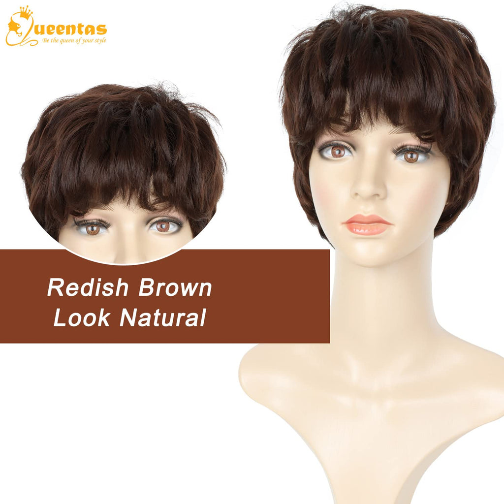 no44 yms✨2PCS 50% OFF✨ P13873 Short Brown Wigs for White Women Pixie Cut Wig with Bangs Pixie Layered Short Hair Wigs for Women Synthetic Hair Daily Use Cosplay