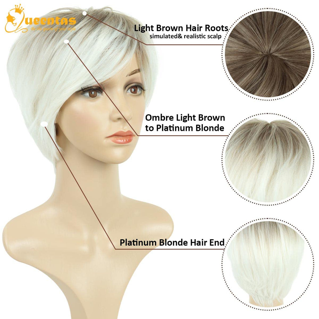 yms✨2PCS 50% OFF✨P13343 Short Blonde Wigs with Bangs Pixie Layered Short Pixie Cut Wigs for White Women Synthetic Hair