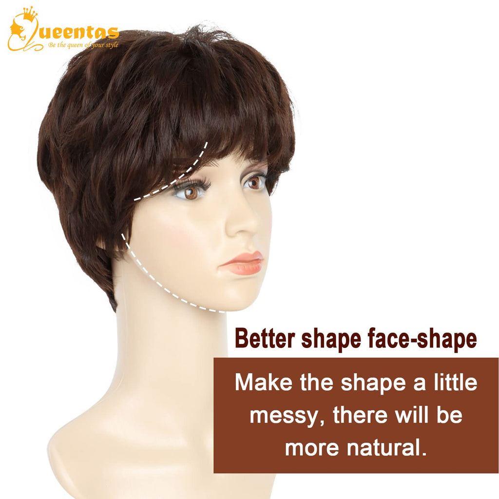 no44 yms✨2PCS 50% OFF✨ P13873 Short Brown Wigs for White Women Pixie Cut Wig with Bangs Pixie Layered Short Hair Wigs for Women Synthetic Hair Daily Use Cosplay