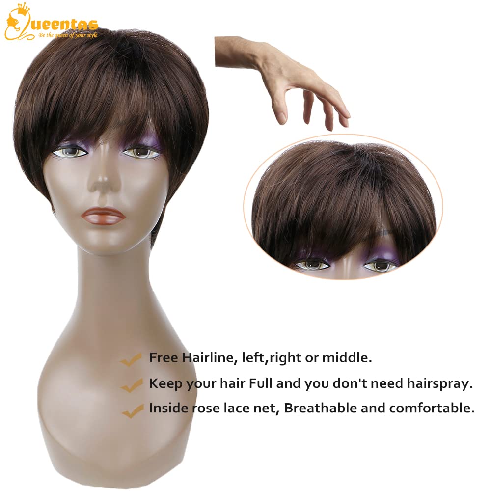 no46 yms✨2PCS 50% OFF✨ P12758 Short Black Pixie Cut Wig with Bangs Layered Straight Heat Resistant Synthetic Short Hair Hair Wigs for White and Black Women Daily Use