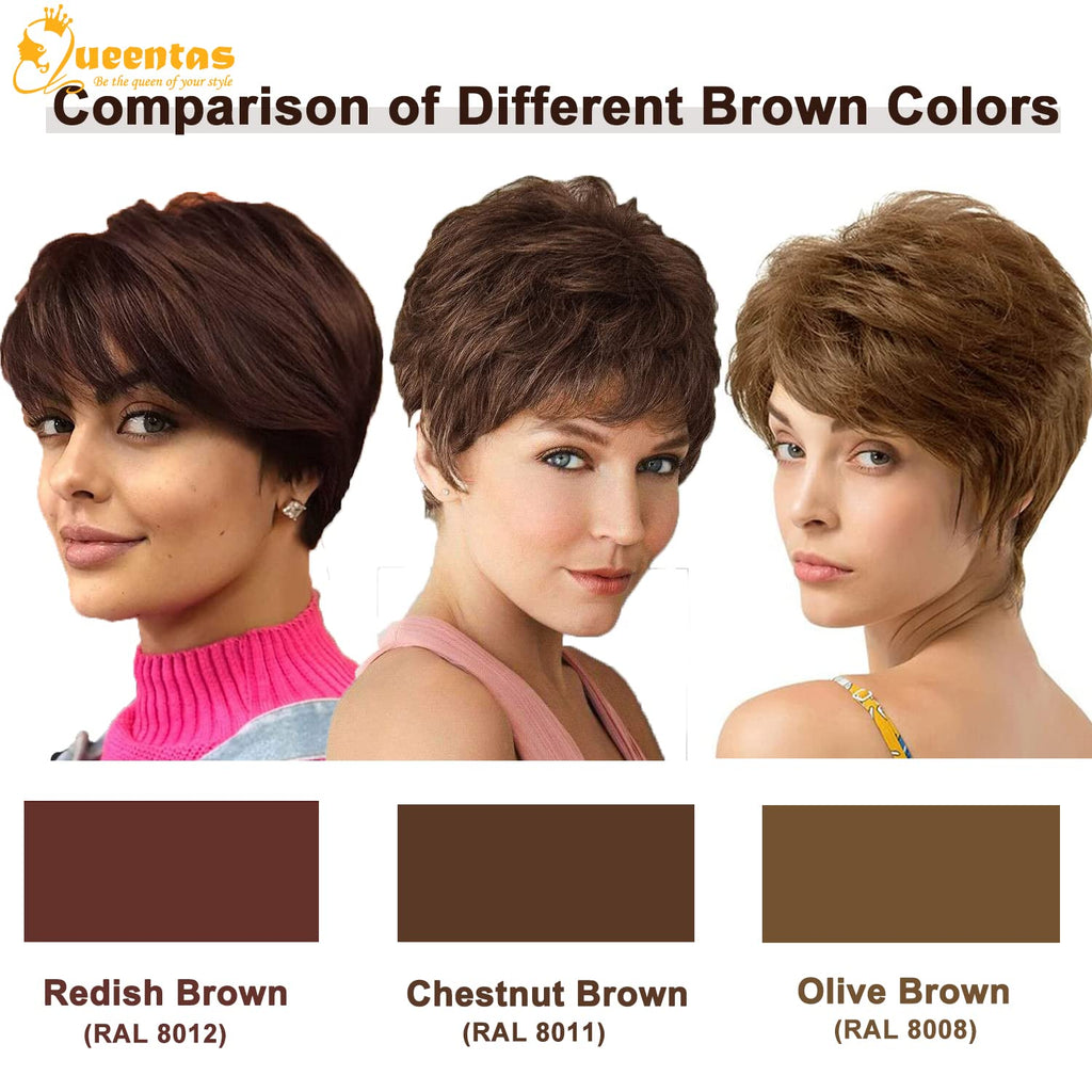 no44 yms✨2PCS 50% OFF✨ P13873 Short Brown Wigs for White Women Pixie Cut Wig with Bangs Pixie Layered Short Hair Wigs for Women Synthetic Hair Daily Use Cosplay