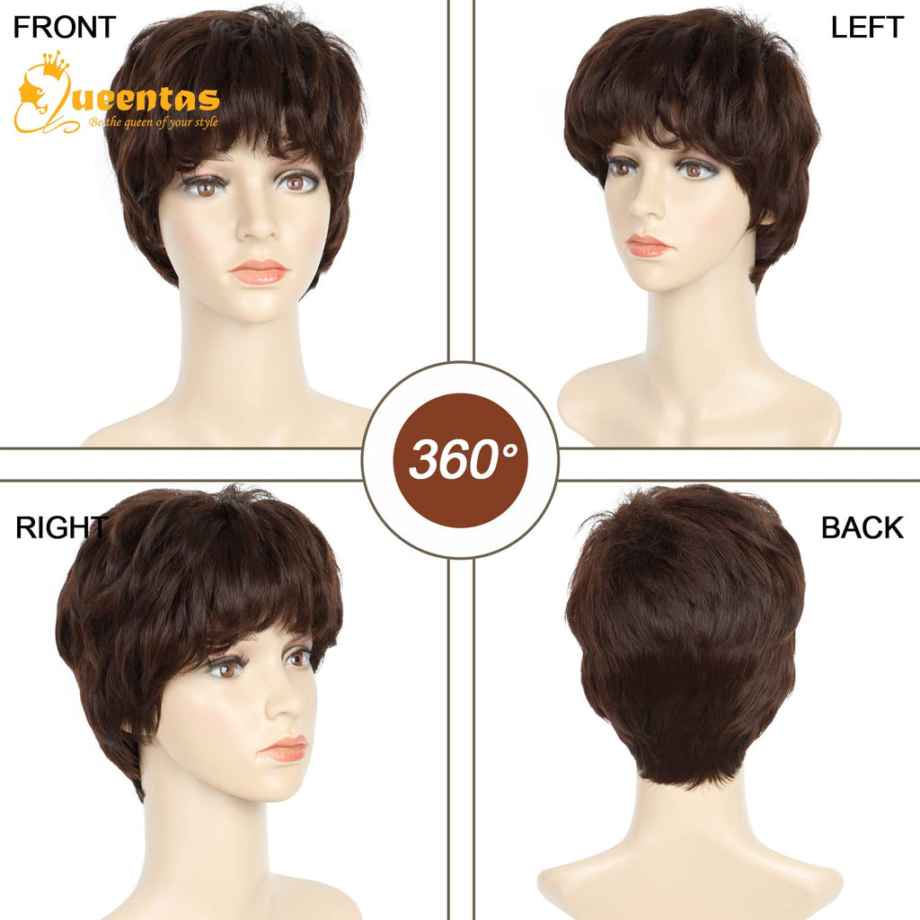 no44 yms✨2PCS 50% OFF✨ P13873 Short Brown Wigs for White Women Pixie Cut Wig with Bangs Pixie Layered Short Hair Wigs for Women Synthetic Hair Daily Use Cosplay