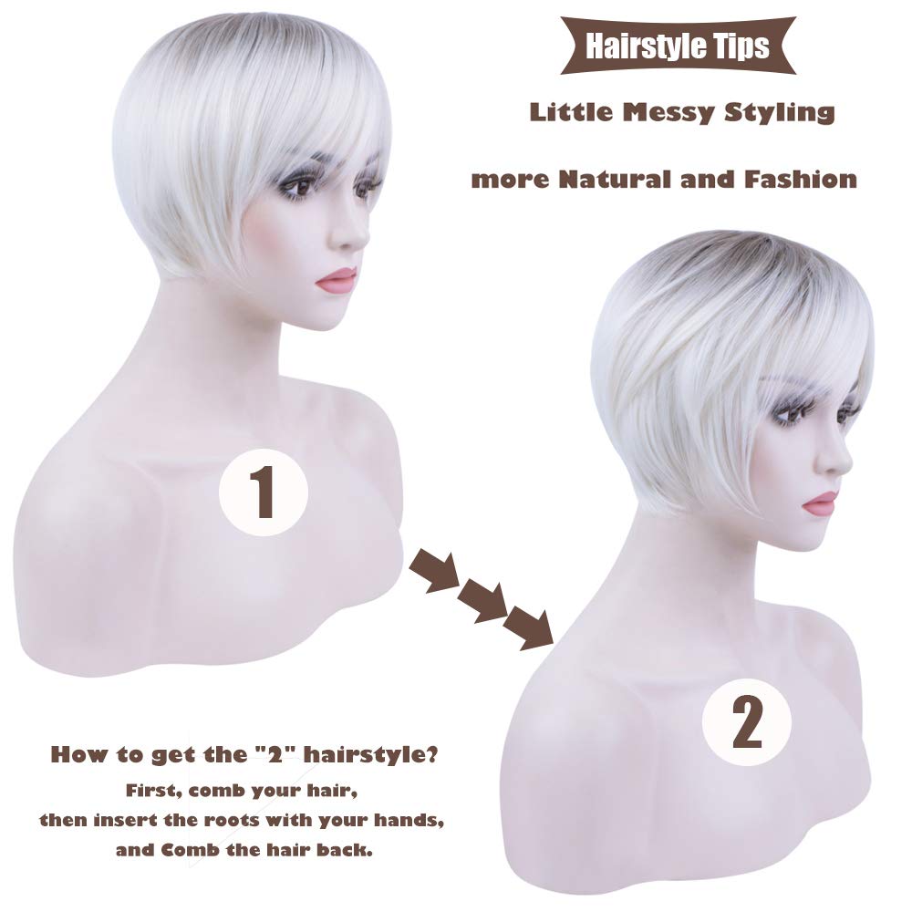 yms✨2PCS 50% OFF✨P13343 Short Blonde Wigs with Bangs Pixie Layered Short Pixie Cut Wigs for White Women Synthetic Hair