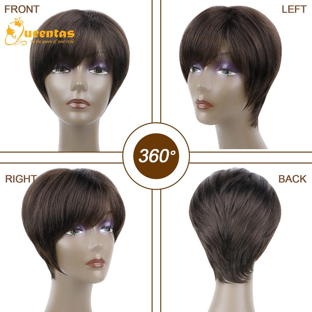 no46 yms✨2PCS 50% OFF✨ P12758 Short Black Pixie Cut Wig with Bangs Layered Straight Heat Resistant Synthetic Short Hair Hair Wigs for White and Black Women Daily Use