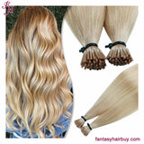 FH blonde color #18K keratin i tip straight human hair extension