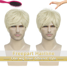 Load image into Gallery viewer, Lakihair Mens Wig Short Blonde Wigs for Men Realistic Short Wigs with Bangs