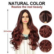 Load image into Gallery viewer, Lakihair 26inch Long Red Wigs for Women Natural Curly Wig Body Wave Wig