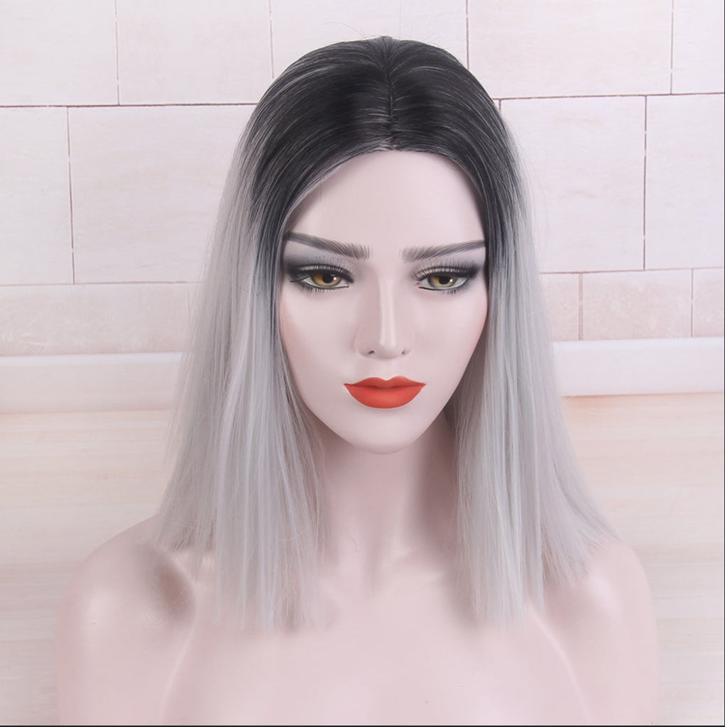 FH P14211 ombre blue middle part machine made synthetic wig