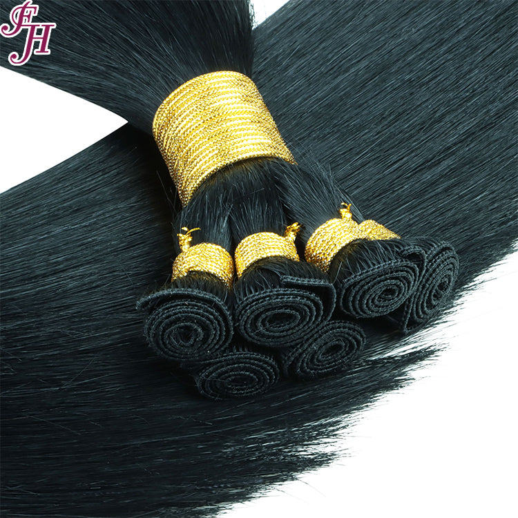 FH natural black hand-tied weft straight human hair extensions