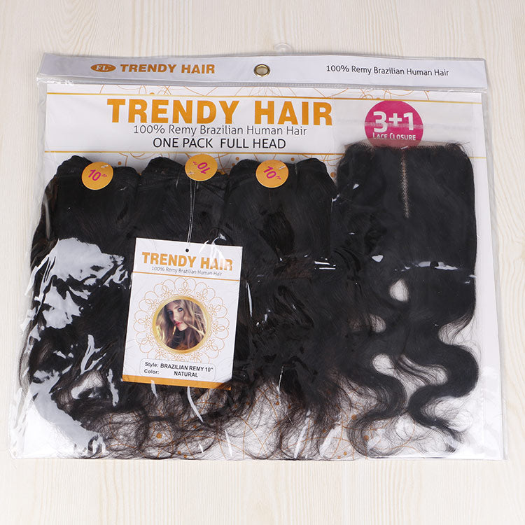 FH Q14419 brazilian remy hair 3 pcs 10 inch hair bundles with lace closure
