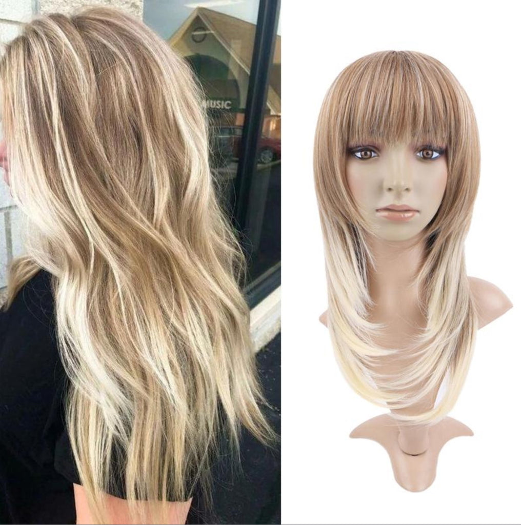 FH P12879 ombre blonde color with bang synthetic wig