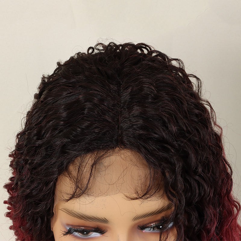 FH P13855 ombre color deep curly lace closure synthetic wig