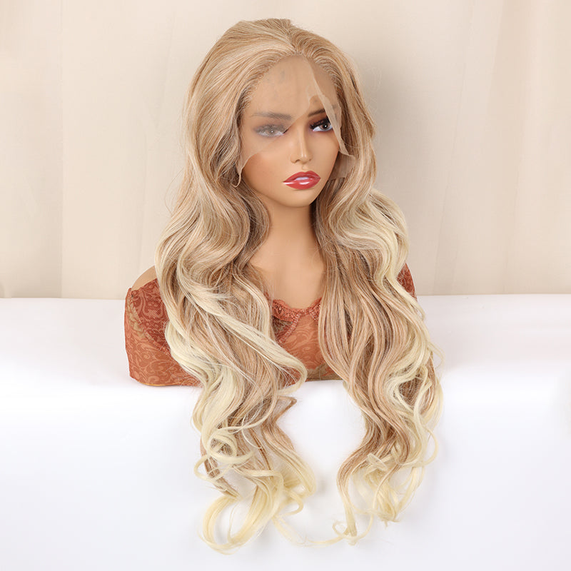 FHGZ P13861 blonde lace frontal wavy synthetic wig