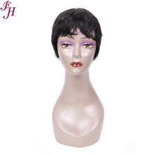 Load image into Gallery viewer, FH natural black virgin human hair wig short cut machine made wig
